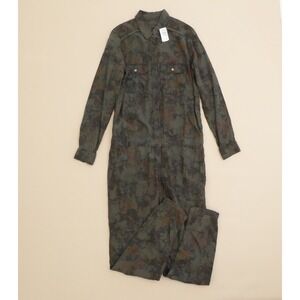 ETIENNE MARCEL Womens Green Camo Utility Jumpsuit Long Sleeve Button Front Large